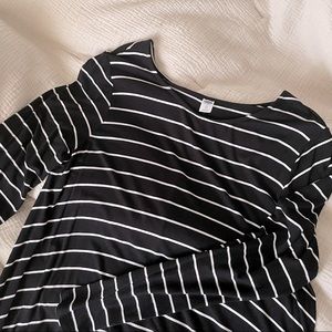 Long sleeved black and white striped swing Tshirt dress
